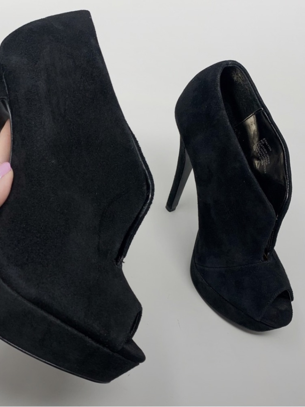 Steve Madden Black Suede Platform High Heel Ankle Boots - Picture 7 of 10